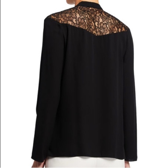 Women’s Theory Lace Yoke 100% Silk Shell Blouse Black Top Size Medium! - Picture 3 of 6
